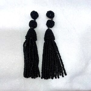 Black tassel drop earrings
